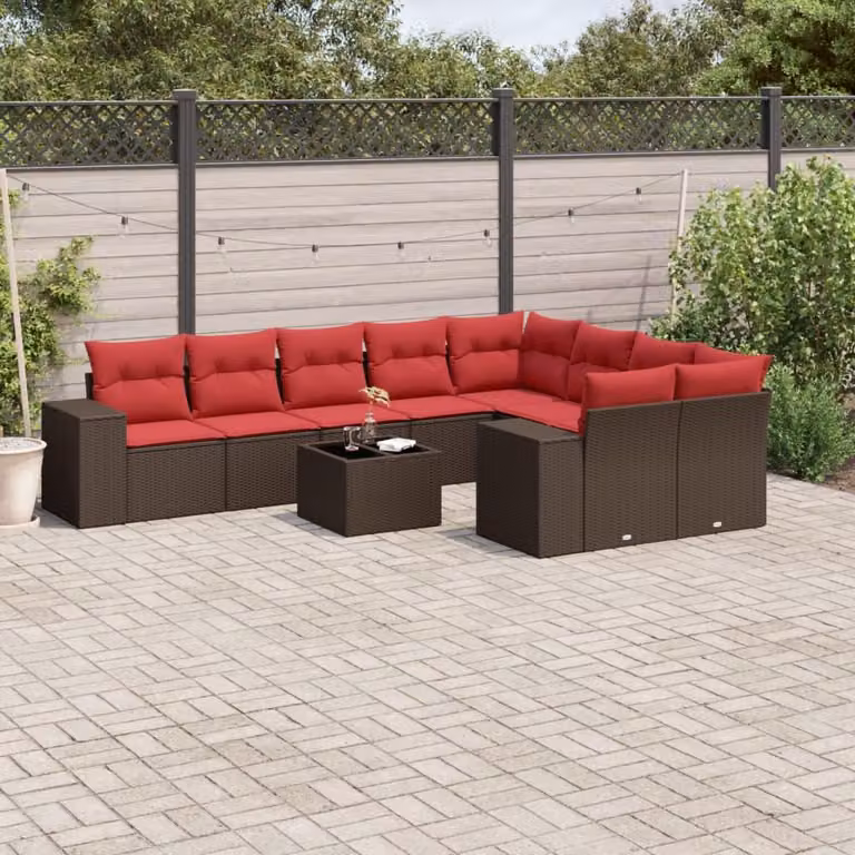Maison Exclusive - Set da giardino 10 pezzi con cuscini, marrone, polyrattan