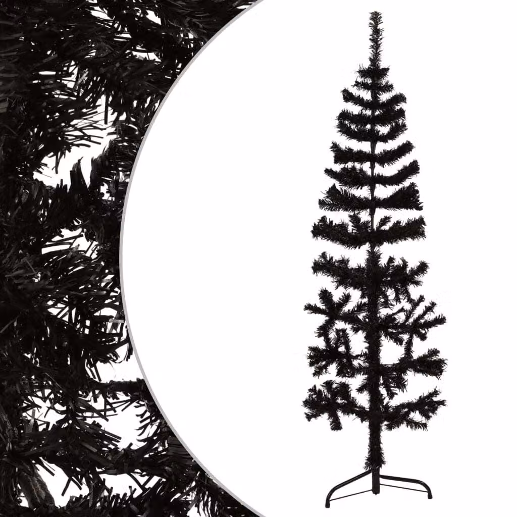 The Living Store Mezzo Albero di Natale Artificiale Slim Nero 150 cm