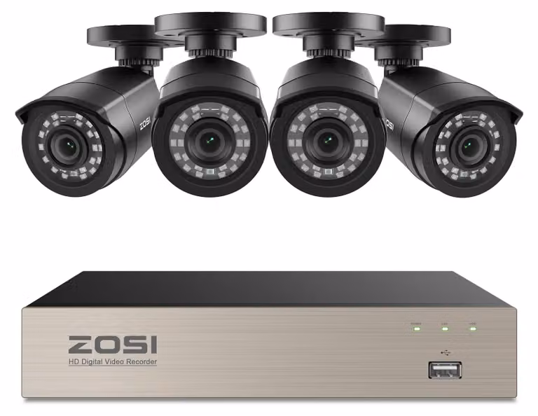 Sistema di telecamere di sicurezza, risoluzione 1080P, visione notturna fino a 80 piedi, DVR a 8 canali con 4 telecamere, 1T