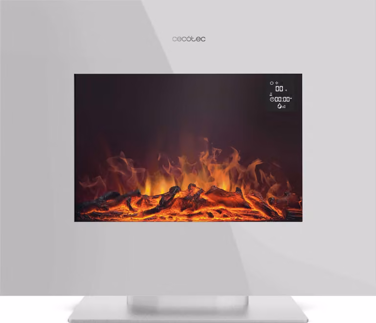 Caminetto Elettrico Decorativo Cecotec 26” con Telecomando ReadyWarm 2710 Design Flames White. Potenza Massima 2000W