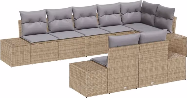 Set Divano da Giardino 8 pcs Beige e grigio polyrattan