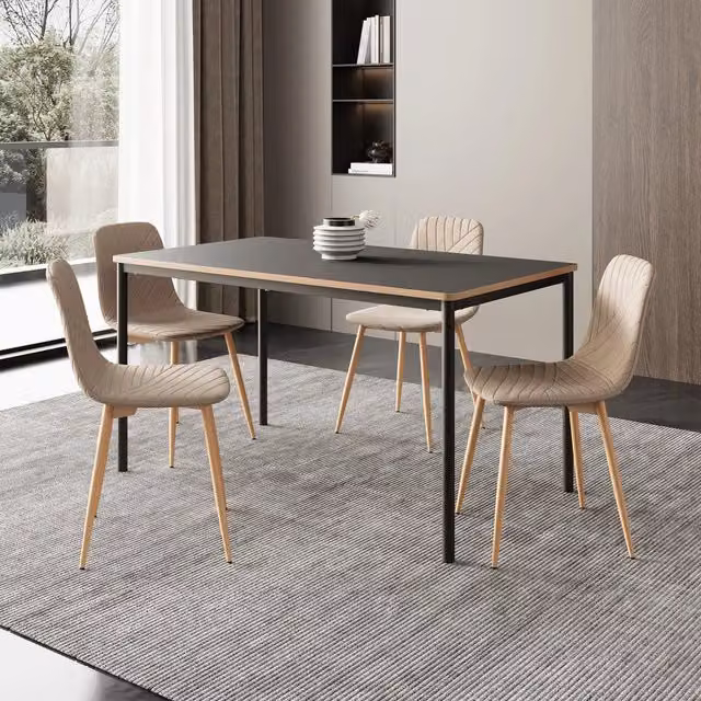 Set da Pranzo Lindesberg Tavolo 140x80 cm Grigio e 4 Sedie Tessuto Marrone Chiaro [en.casa]