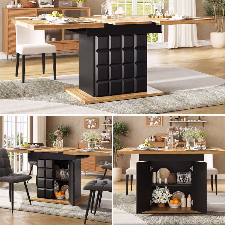 Tavolo da pranzo Sweiko telescopico (110-140×80 cm), tavolo da cucina pieghevole per 4-6 persone, tavolo da pranzo allungabile, tavolo da cucina salvaspazio, per cucina e soggiorno, tavolo con motivo a scacchiera