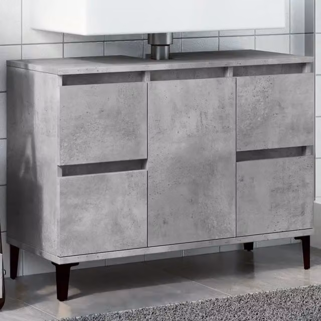 Mobile Lavabo Moderno vidaXL Grigio Cemento in MDF e Metallo L: 80 cm, P: 33 cm, H: 60 cm