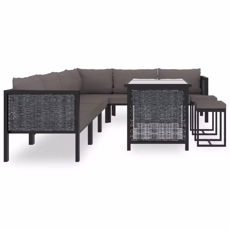 set 9 pezzi da giardino con cuscini in poly rattan antracite