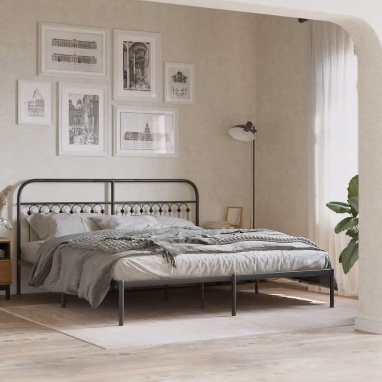 vidaXL Giroletto con Testiera in Metallo Nero L: 187 cm, P: 219 cm, H: 100 cm