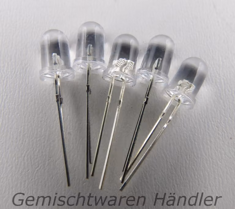 5 LED arancioni. LED da 5 mm, disponibili nei colori: rosso, blu, giallo, verde, bianco, bianco caldo, arancione, rosa, viola