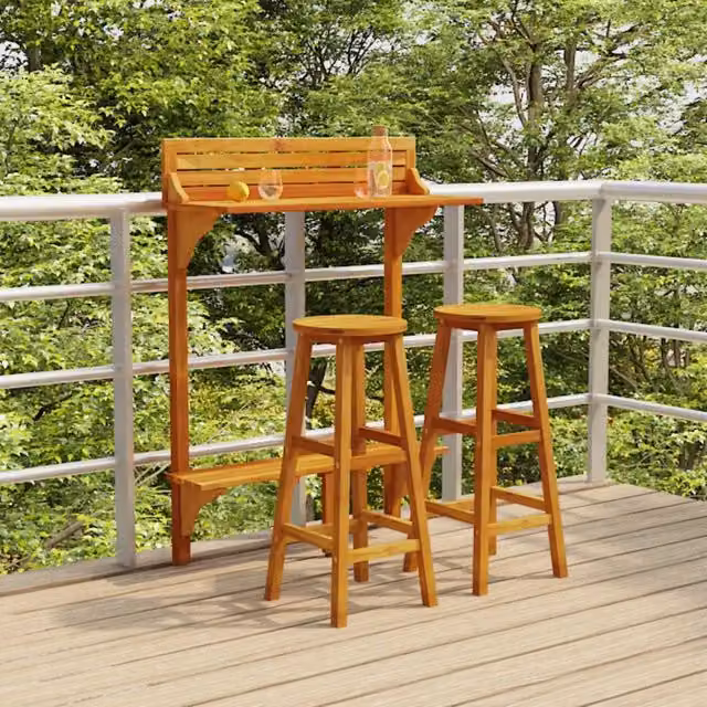 Set da bar per balcone e giardino vidaXL in legno di acacia marrone, 3 pezzi – 1