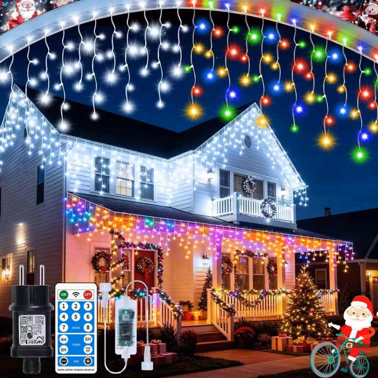 Catena luminosa con 800 LED, lunghezza totale 30+5 metri, effetto "pioggia di ghiaccio", 8 modalità, timer, grado di protezione IP65