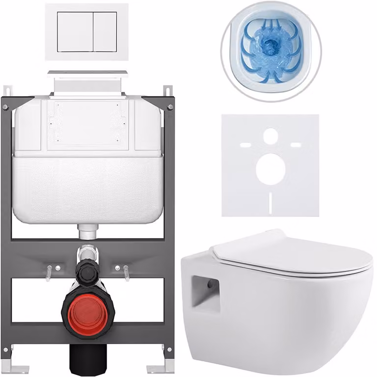 Set completo per WC sospeso Dure - bianco lucido - pulsante Prime/Maxio, bianco - comando superiore - installazione a muro/con cartongesso - 51x35 cm