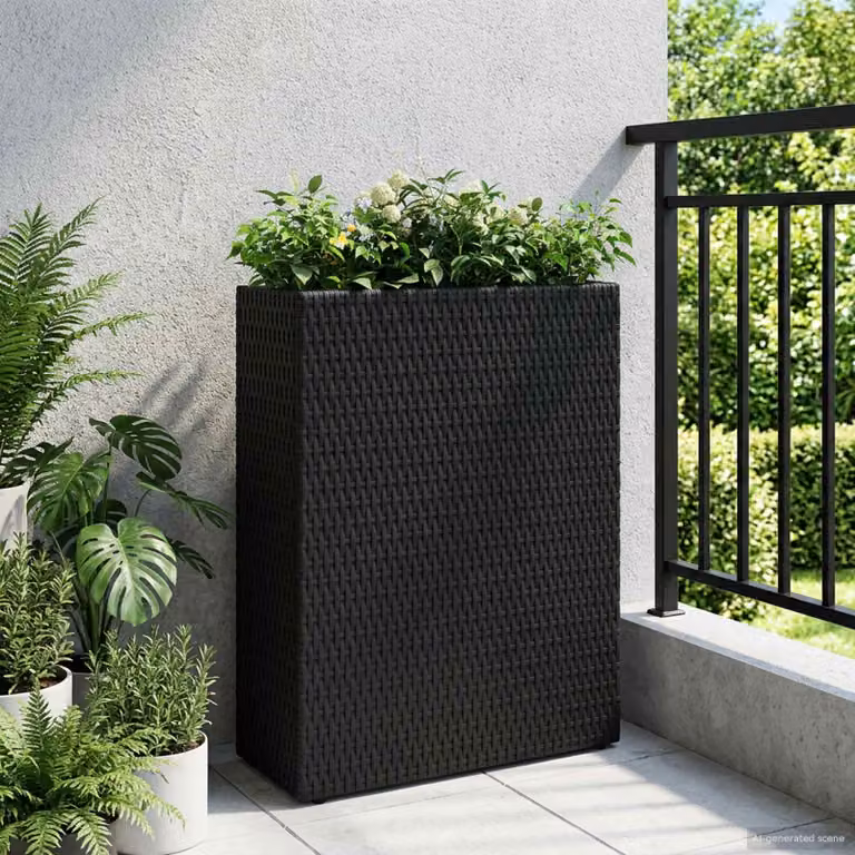 Vasetto alto vidaXL in polyrattan nero, L: 55 cm, P: 22 cm, H: 70 cm