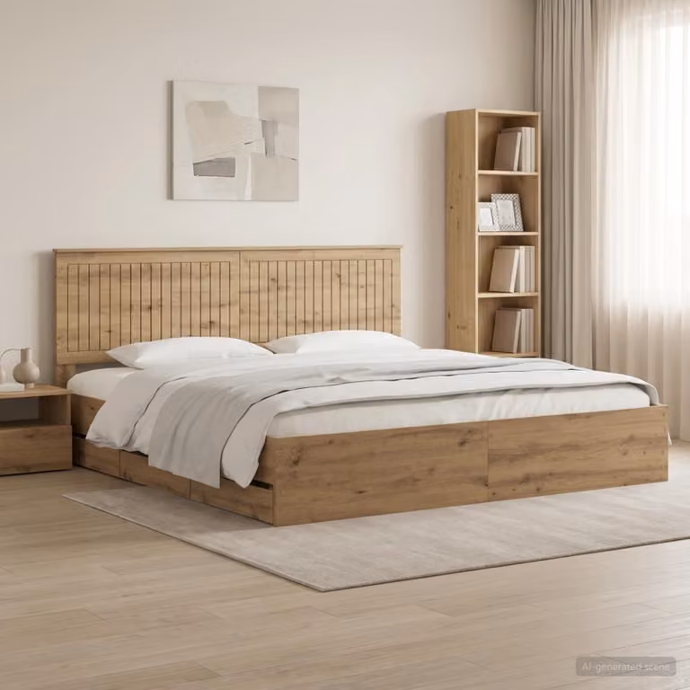 Letto con contenitore e testiera vidaXL in legno rovere artigianale marrone L/P/H: 180 x 200 x 100 cm