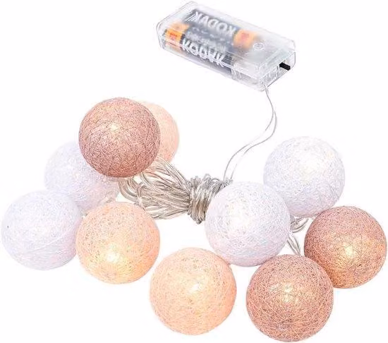 Ghirlanda luminosa con 10 LED, 10 palline di cotone, timer, 3 colori