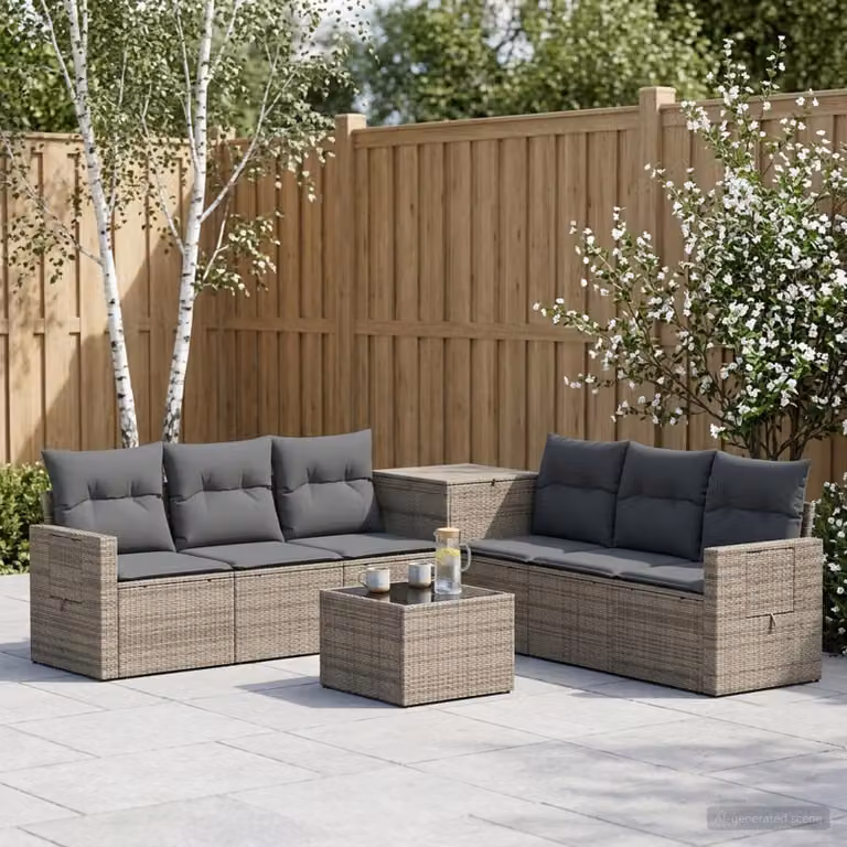 Set di divani da giardino vidaXL a forma di U in polyrattan con tavolino da caffè e cuscini, Grigio e Antracite