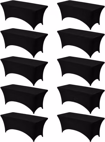 Set di 10 tovaglie elasticizzate VEVOR in spandex nero per tavoli rettangolari da 183 cm, lavabili e resistenti alle pieghe
