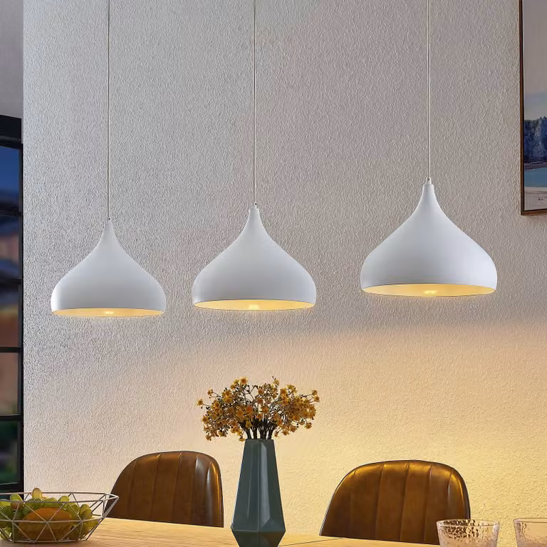 Lampada a sospensione Elamira Lindby, dimmerabile, Bianco / Opale, Soggiorno / Sala da pranzo, Metallo, Moderno, Lampada a sospensione