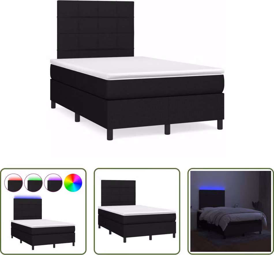 The Living Store Letto a molle con materasso e LED nero 120x190 cm in tessuto