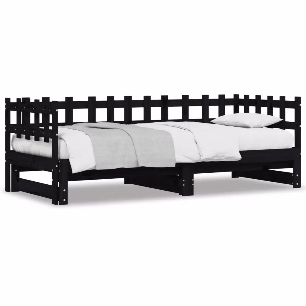 vidaXL Dormeuse Estraibile Nera in Legno di Pino Massello L/P/H: 193 x 90 x 68,5 cm – 2