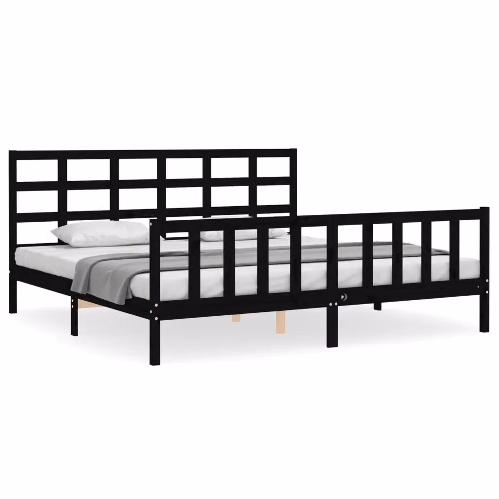 Letto con Testiera in Legno Massello di Pino Nero vidaXL L/P: 200 x 200 cm – 2