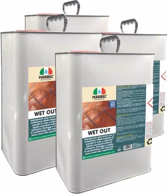 Trattamento per cotto esterno Marbec WET OUT colore bianco confezione da 4 pezzi da 5 l ciascuno – 1