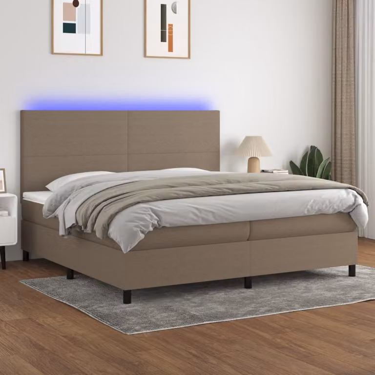 Maison Exclusive - Letto a Molle Materasso e LED tortora 200x200cm in Tessuto