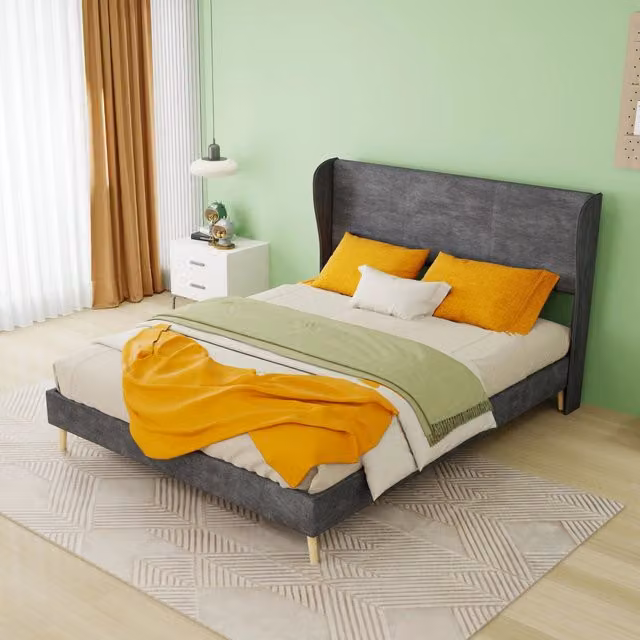 letto imbottito tessuto metallo grigio 140 x 200 cm