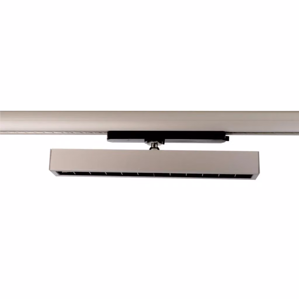 Faretto SPOT PLANETITALY per binario trifase LED regolabile da 23W a 32W, luce calda 3000K, colore grigio, struttura in alluminio per negozi e vetrine – 2