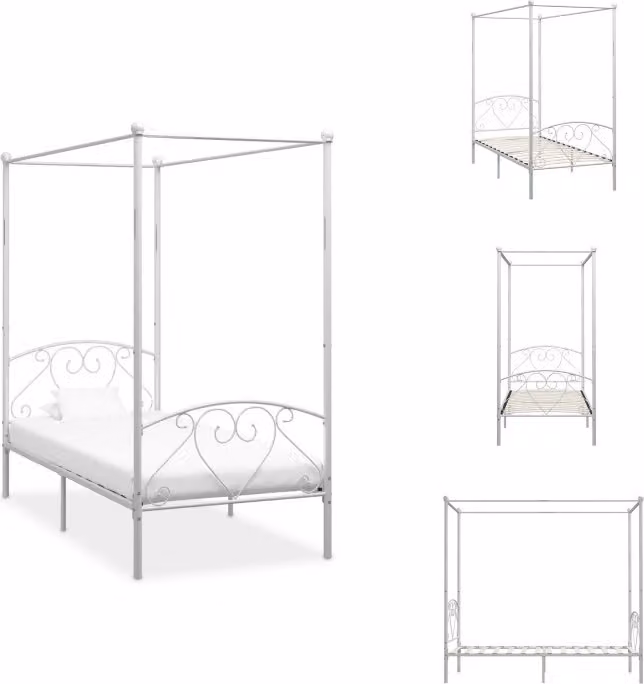 vidaXL Struttura letto a baldacchino in metallo bianco 90 x 200 cm - Letti e strutture letto