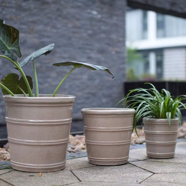 Set di 3 vasi in ceramica taupe lucida Ø 40,5/32/24 cm