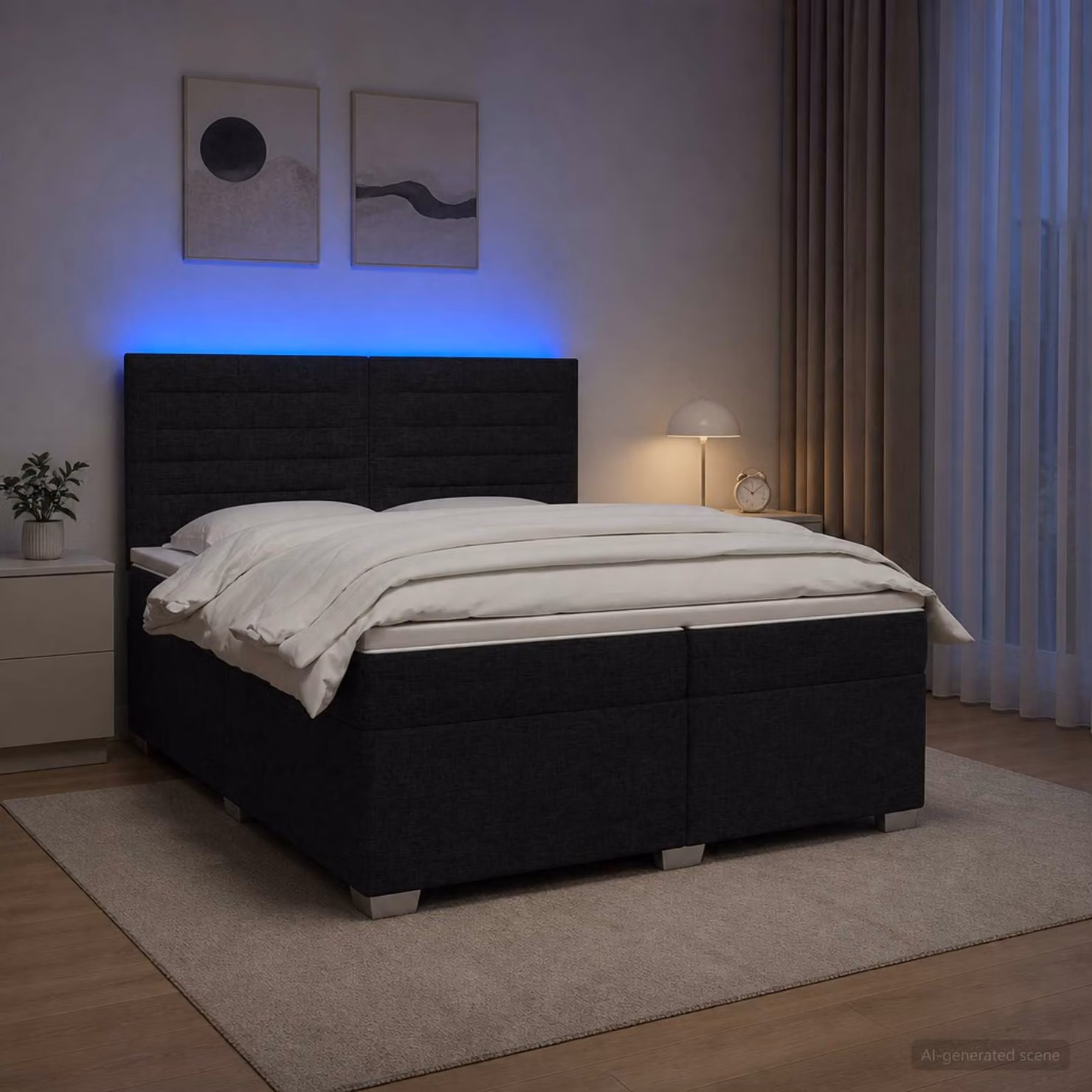 Letto box spring con materasso vidaXL in tessuto nero con illuminazione sottostante e porta USB L/P/H: 200 x 200 x 140,5 cm