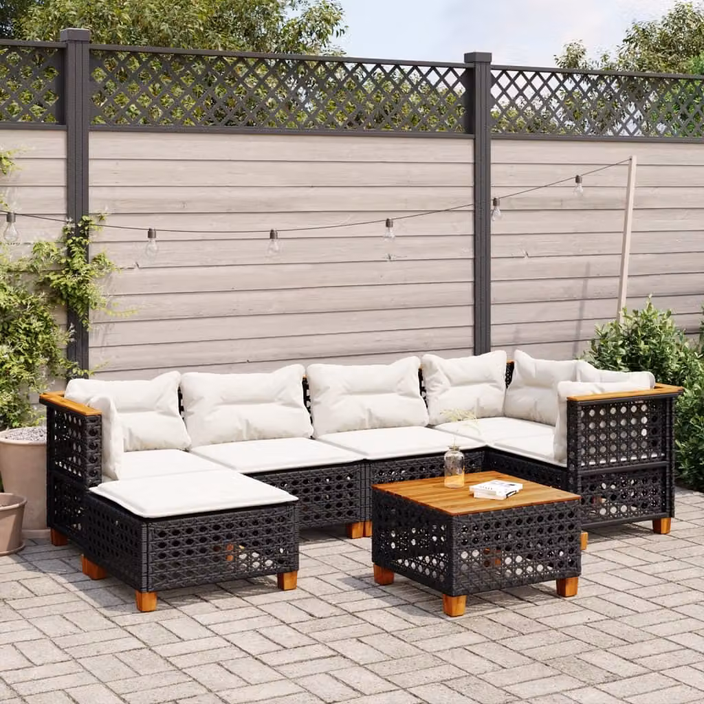 Maison Exclusive - Set da giardino 7 pezzi con cuscini in polyrattan nero