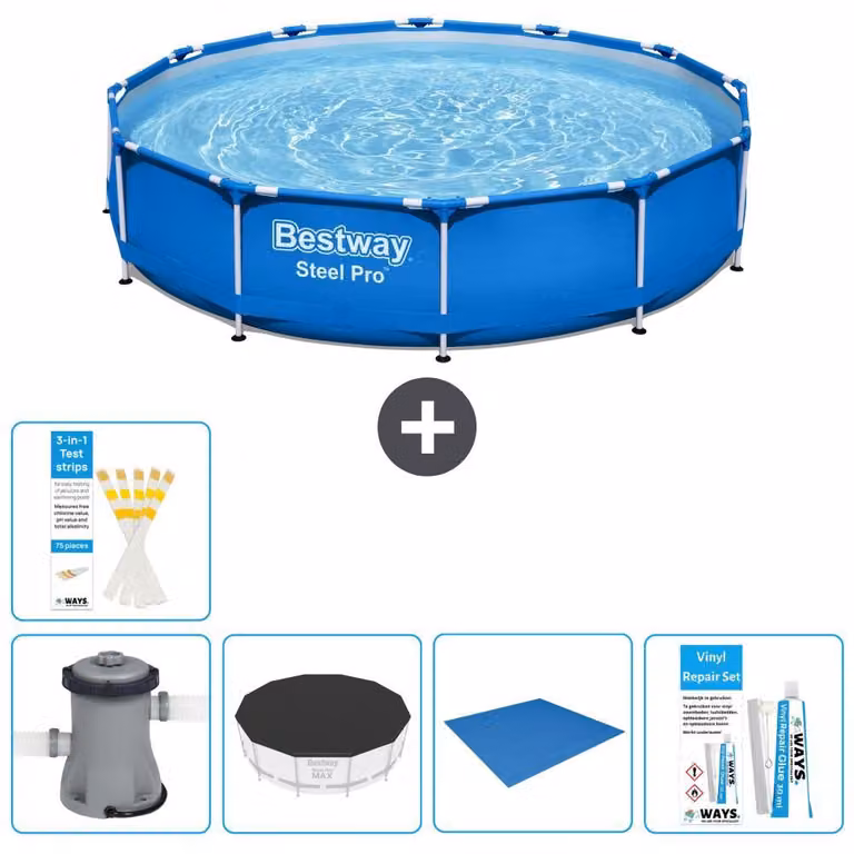 Bestway Steel Pro, piscina in acciaio, forma rotonda - 366x76 cm - composta da 6 parti, modello S22748