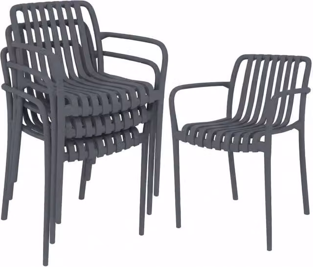 Set di 4 sedie da giardino impilabili 55 x 58,5 x 81,5 cm grigio scuro con braccioli