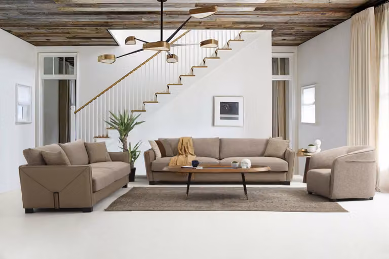 Sofagarnitur 331 Sitzer Sessel Dreisitzer Modern Stoff Beige Set 3tlg