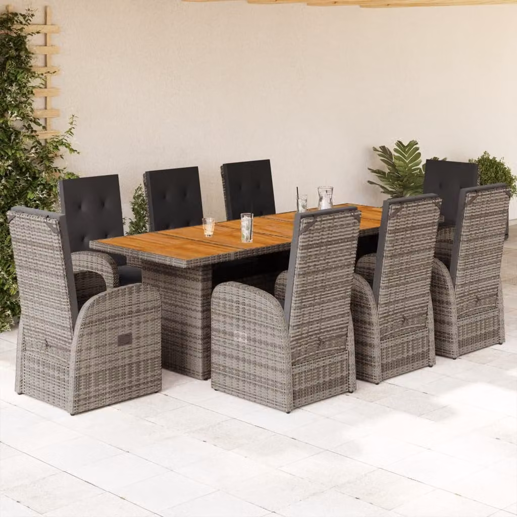vidaXL Set da Pranzo da Giardino 9 pz in Polyrattan e Legno di Acacia Grigio