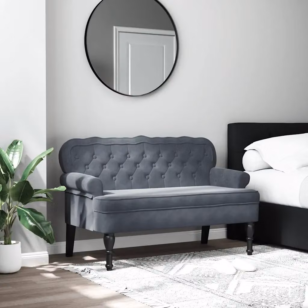 Panca con Schienale in Velluto Grigio CFW3914238 L: 119,5 cm, P: 64,5 cm, H: 75 cm – 2