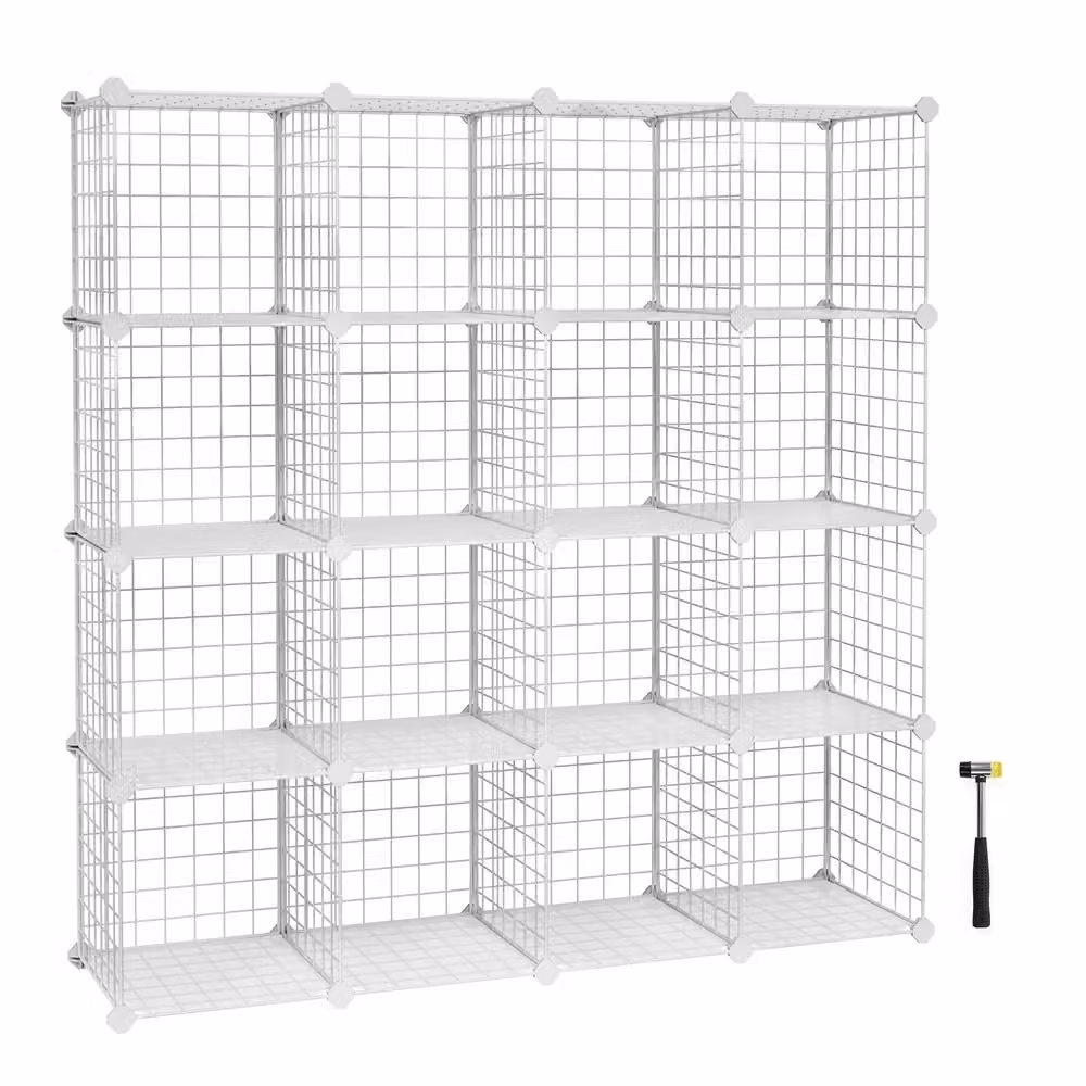 Organizzatore a 16 Cubi in Rete, Bianco / Set di 16