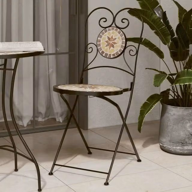 Set di 2 sedie pieghevoli vidaXL in ceramica bianca e terracotta per giardino e balcone