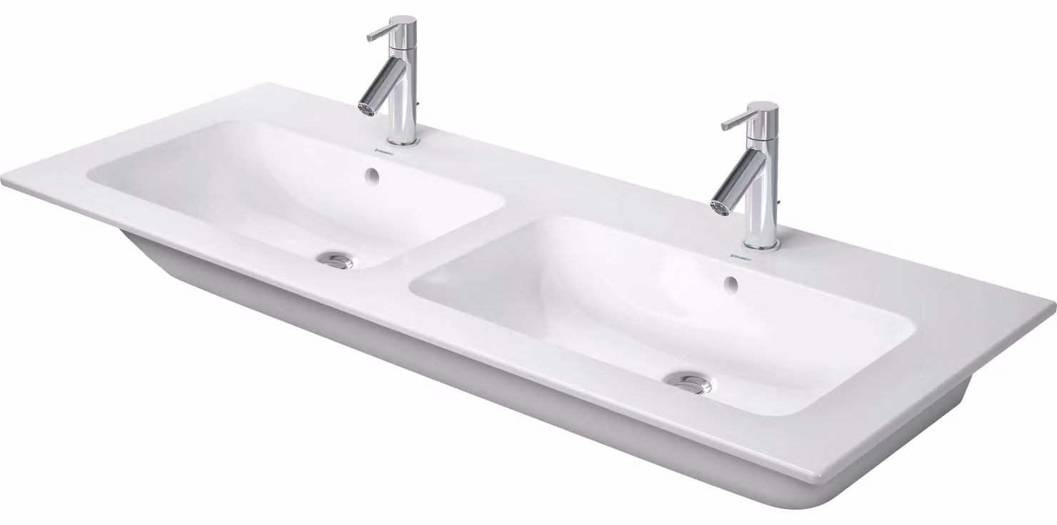 Duravit ME by Starck lavabos doubles pour meubles, avec trop-plein, 2 trous pour robinets, 1300mm, 233613AA00, 233613AA00