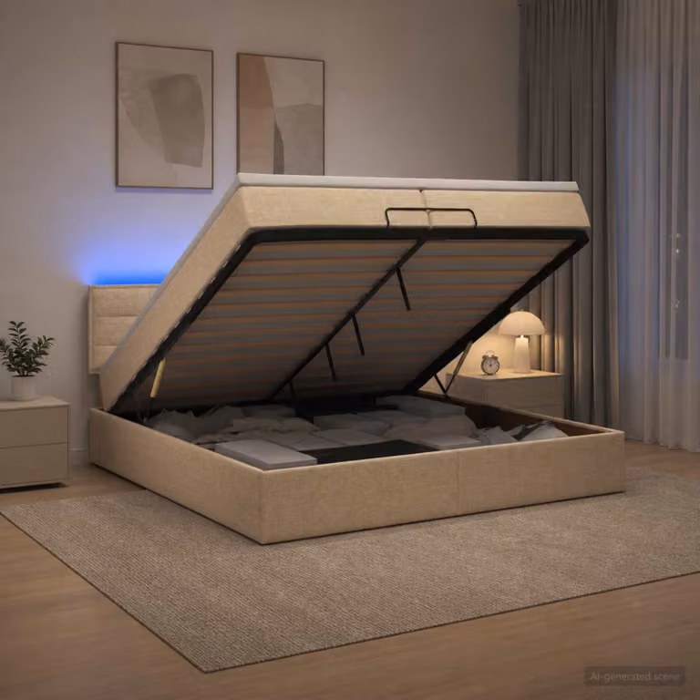 Letto Ottomano con Materasso e Illuminazione LED vidaXL, Colore Beige, L/P/H: 200 x 200 x 88 cm