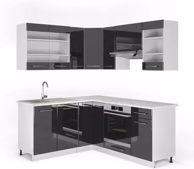 Cucina angolare moderna Vicco Fame-Line Antracite lucido e Bianco L/P/H: 190 x 160 x 206,8 cm