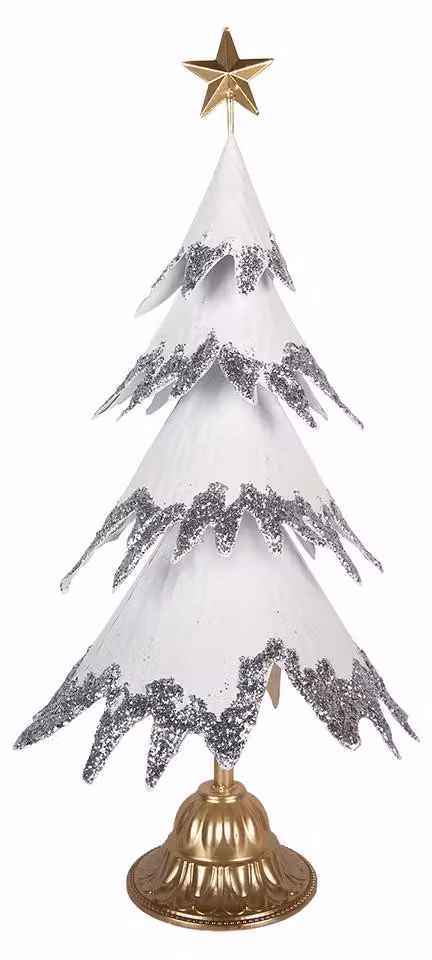 Clayre & Eef Decorazione natalizia a forma di albero di Natale 34x26x67 cm Metallo bianco