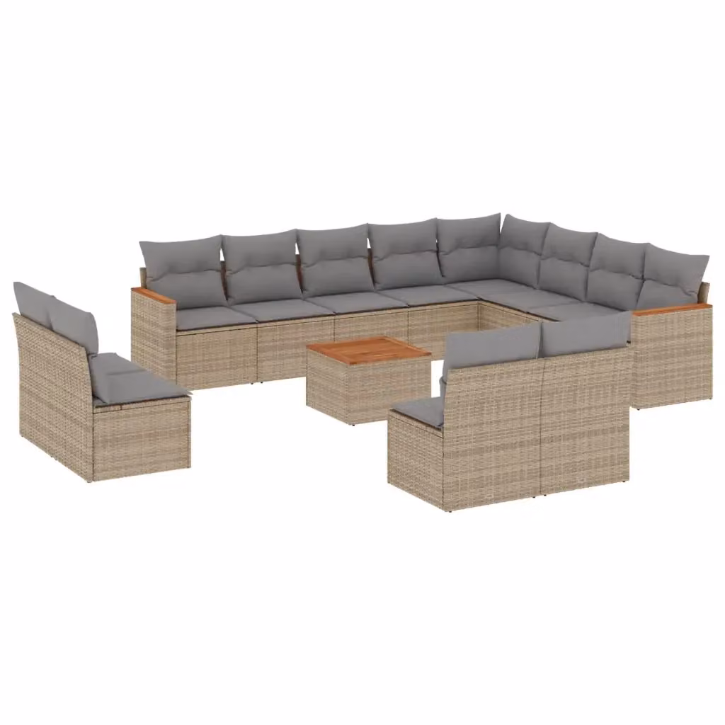 vidaXL Set Divano da Giardino 13 pz a Forma a L con Cuscini Beige e Grigio in Polyrattan e Acciaio – 2