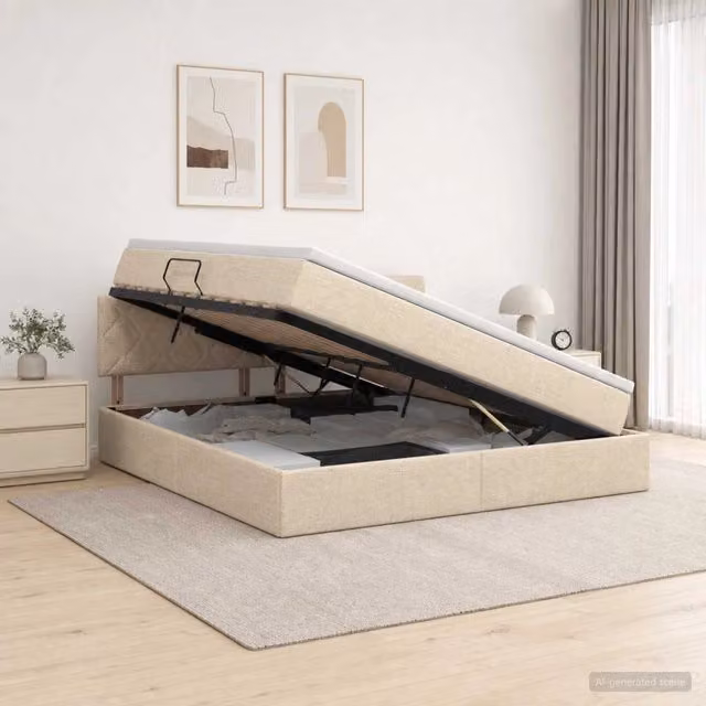 Letto con contenitore LED e materasso Crema 160 x 200 cm 3459139