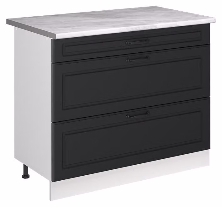 Mobiletto base per cucina Vicco R-Line Antracite country/Bianco 100 cm piano di lavoro Marmo, Model 71518
