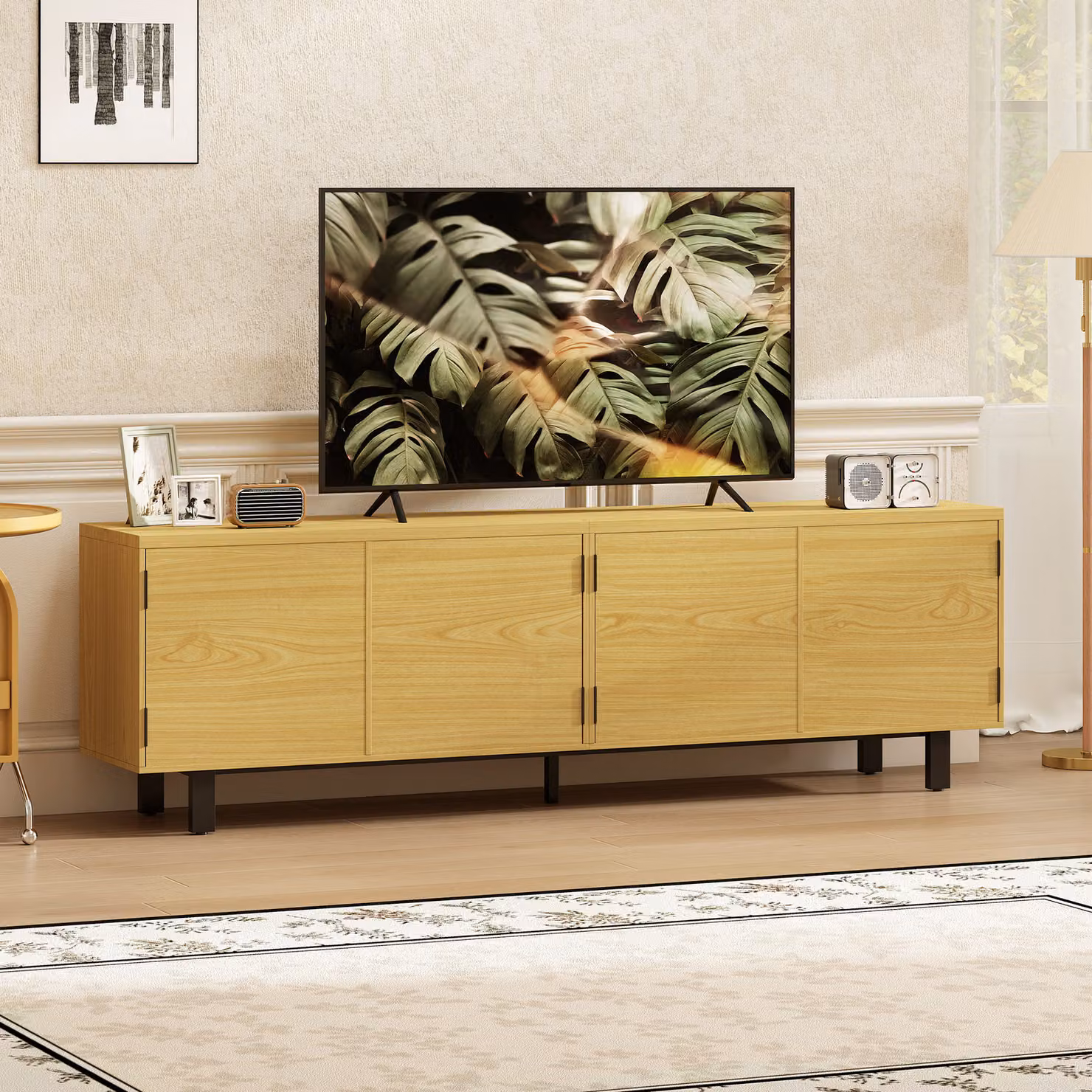 Mobile TV HOMCOM moderno in effetto legno naturale con 4 ante ad apertura a pressione, L 180 x P 35 x H 55,5 cm – 2