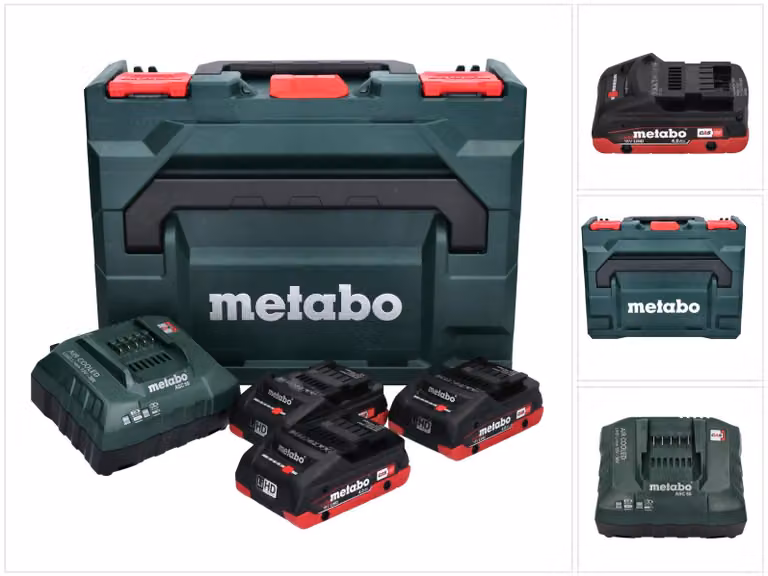 Set base Metabo 3x batteria LiHD 18 V 4,0 Ah Li-Ion sistema CAS ( 685133000 ) + caricatore ASC 55 RAFFREDDATO AD ARIA + metaBOX