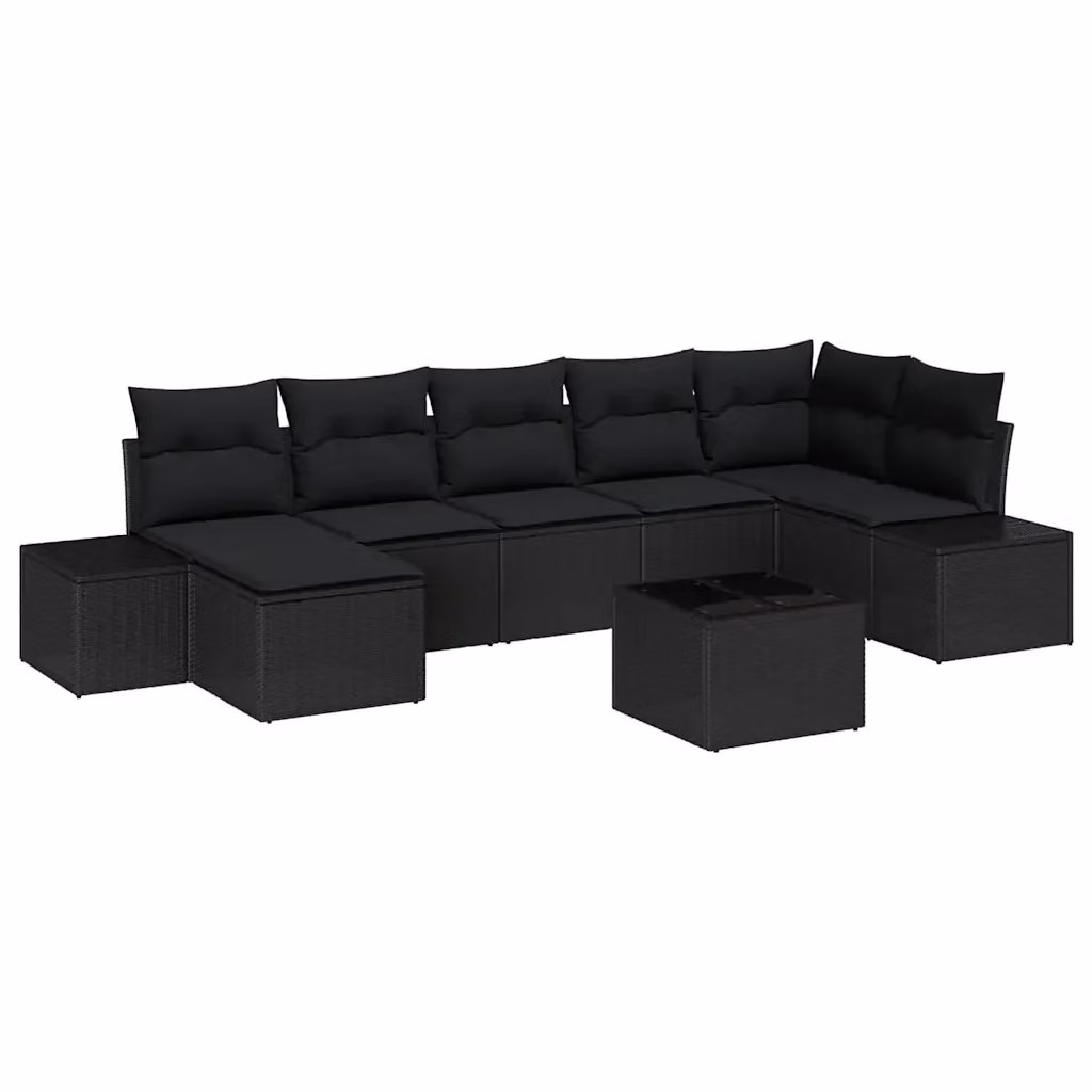 Set Divano da Giardino vidaXL 7 Pezzi Moderno in Polyrattan Nero con Cuscini e Tavolino – 2