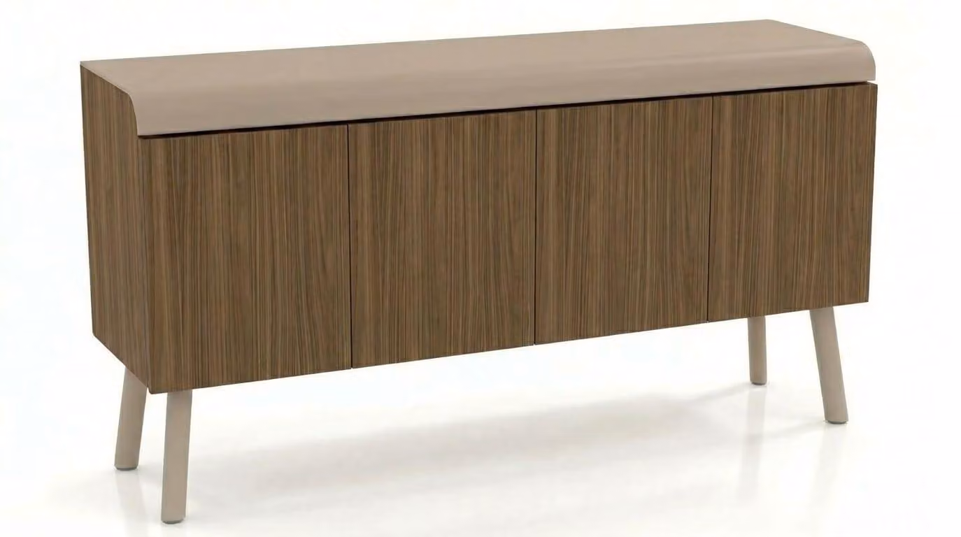 Comò moderno color marrone, realizzato in legno di alta qualità, ideale come mobile contenitore per il soggiorno