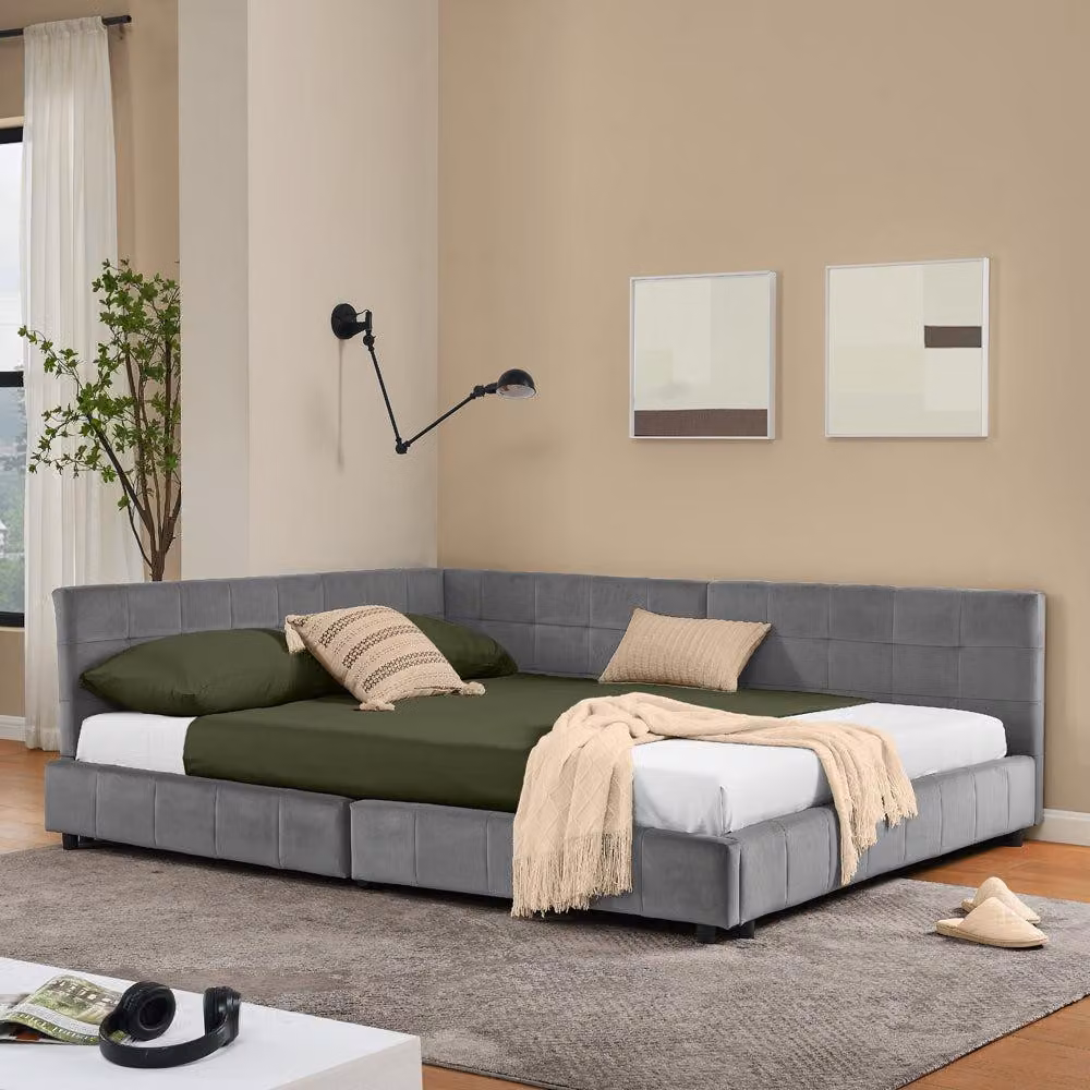 Divano angolare con letto estraibile - Divano letto - Letto angolare - Divano relax - Divano angolare con letto estraibile - Grigio scuro, 160x200 cm, letto matrimoniale
